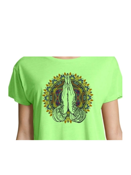 Crop Top with Yoga - Pilates 40 print in neon green color