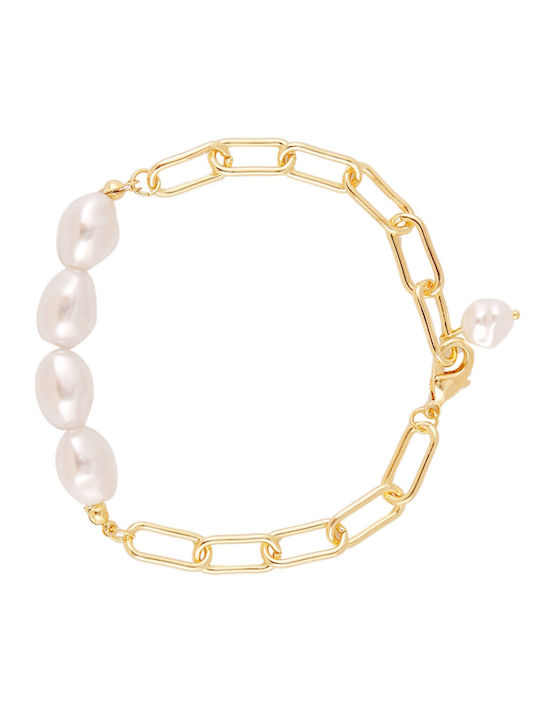 Women's Gold Bracelet with pearls, made of brass alloy.