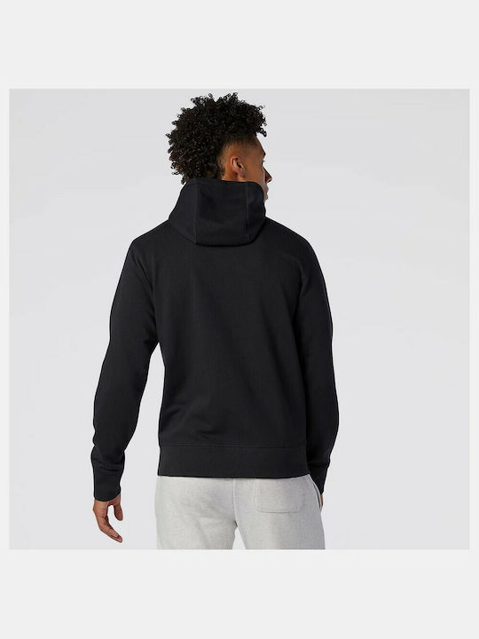 New Balance Essentials Stacked Logo Men's Sweatshirt Jacket with Hood and Pockets Black