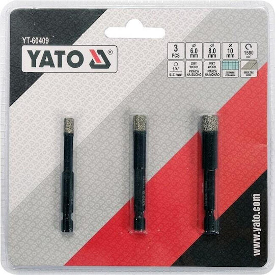 Yato Diamond Crown Threading Set Wet/Dry Cut with Diameter από 6mm έως 10mm for Tile