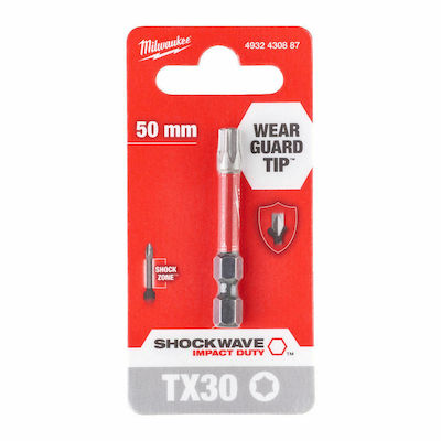 Milwaukee Schraubendreher-Bit Torx mit Größe T30 Torx T 30-50 Impact Shock 4932430887