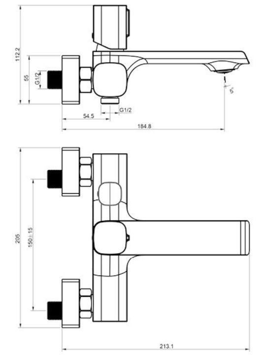 Interflex Astra Αναμεικτική Μπαταρία Μπανιέρας Μαύρη