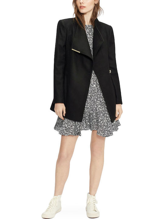 Wool Women's Black Peacoat with Belt