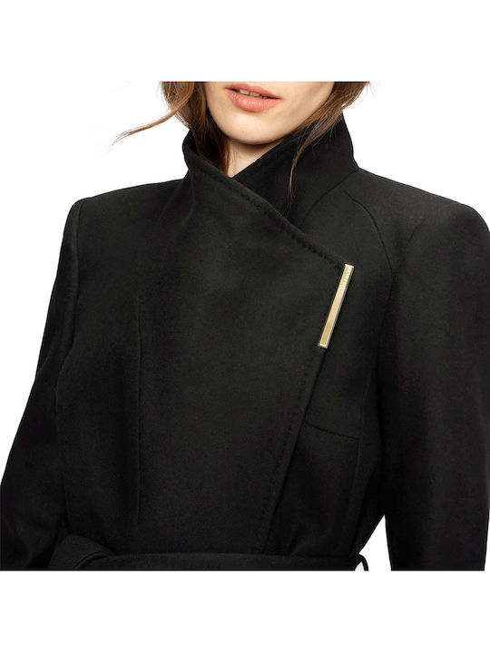 Wool Women's Black Peacoat with Belt