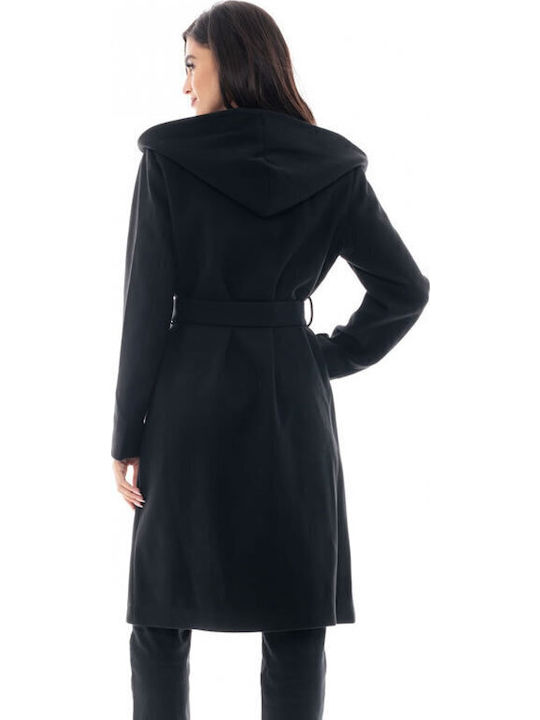 Women's Black Coat with Belt