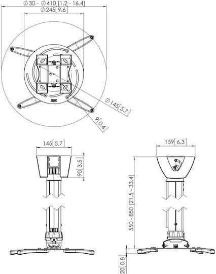 Vogel's Βάση Projector Οροφής με Μέγιστο Φορτίο 30kg Ασημί