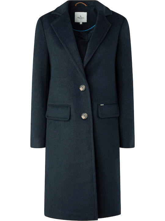 Victoria Women's Navy Blue Coat with Buttons