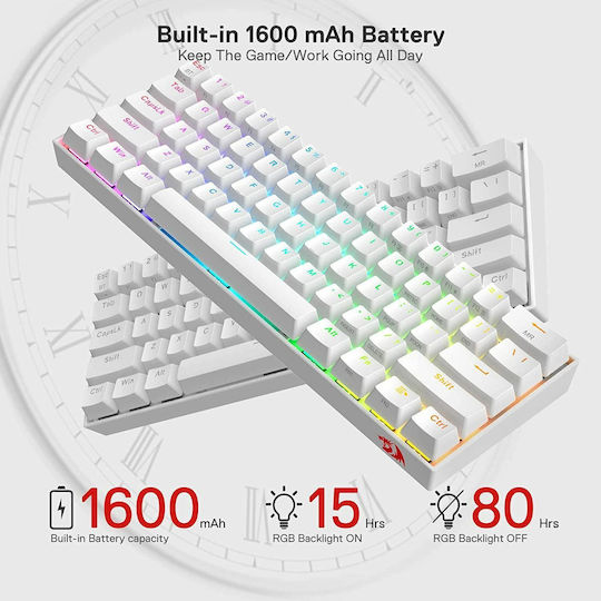 Redragon K530 Draconic Pro Ασύρματο Gaming Μηχανικό Πληκτρολόγιο 60% με Custom Brown διακόπτες και RGB φωτισμό (Αγγλικό US) Λευκό
