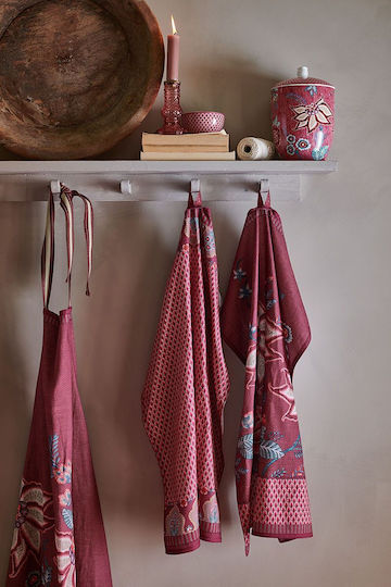 PiP Studio Flower Festival Scallop Πετσέτα Κουζίνας από 100% Βαμβάκι Dark Pink 70x50cm PiP Studio Flower Festival Scallop Πετσέτα Κουζίνας από 100% Βαμβάκι Dark Pink 70x50cm