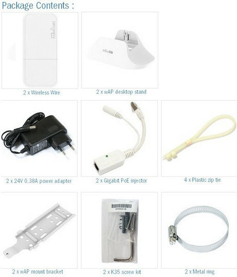 MikroTik Wireless Wire Εσωτερική/Εξωτερική Κεραία WiFi Κατευθυντική με σύνδεση Ethernet