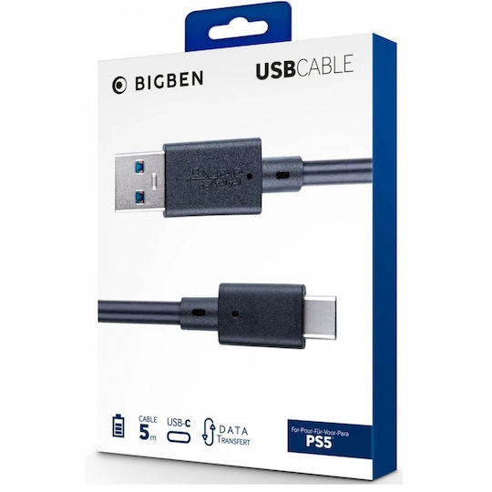 Nacon Cablu USB-C 5M împletitură împletită pentru încărcare și date pentru PS5 de culoare Negru