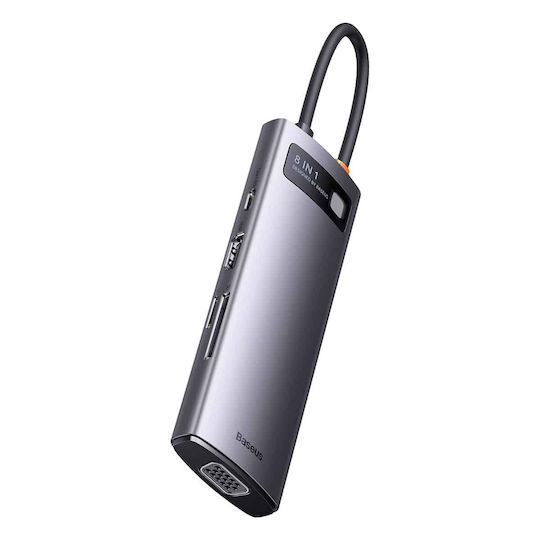 Baseus Metal Gleam Series 8in1 USB-C Docking Station με HDMI 4K PD Ethernet Γκρι