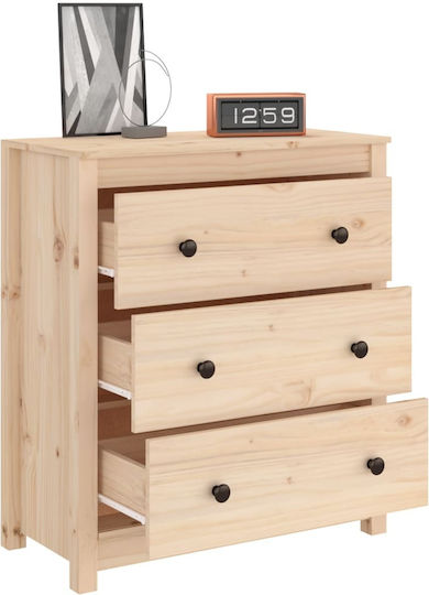 Chest of Drawers of Solid Wood with 3 Drawers 70x35x80cm