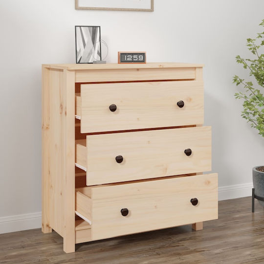 Chest of Drawers of Solid Wood with 3 Drawers 70x35x80cm