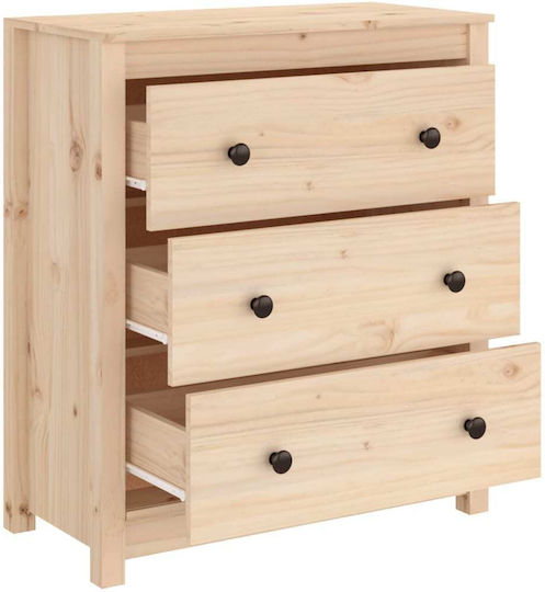 Chest of Drawers of Solid Wood with 3 Drawers 70x35x80cm