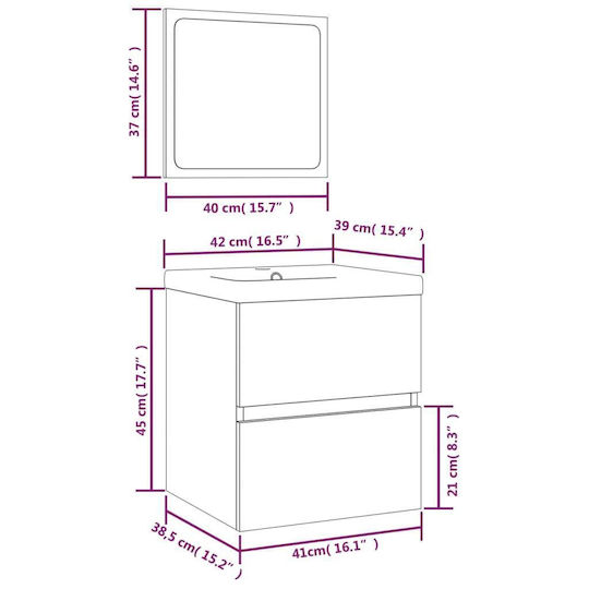 vidaXL Πάγκος με Νιπτήρα & Καθρέπτη Μ41xΒ38.5xΥ45cm Γκρι
