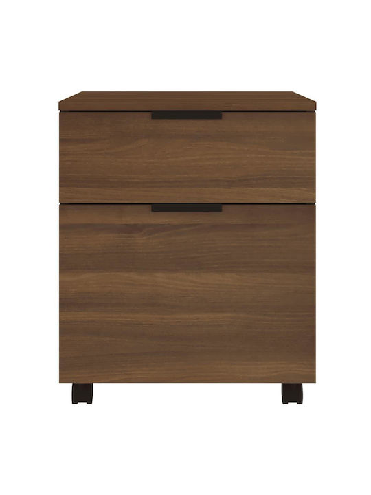 Office Storage Chipboard Cabinet With Wheels & Drawers Walnut L45xW38xH54cm