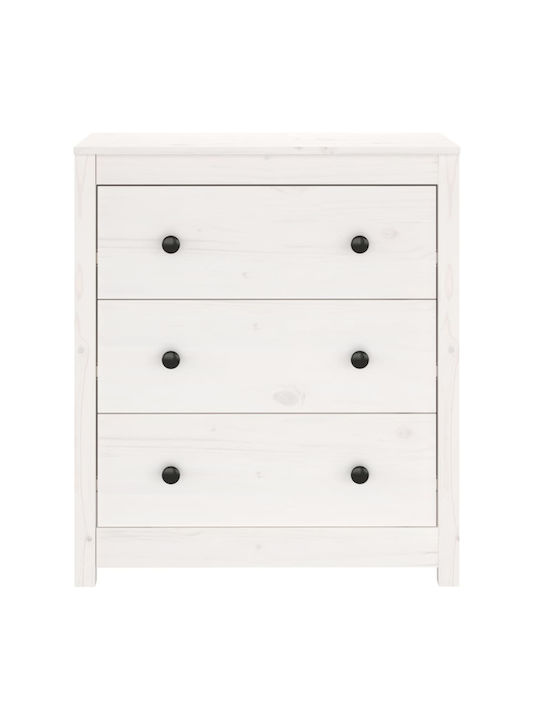 Chest of Drawers of Solid Wood with 3 Drawers White 70x35x80cm