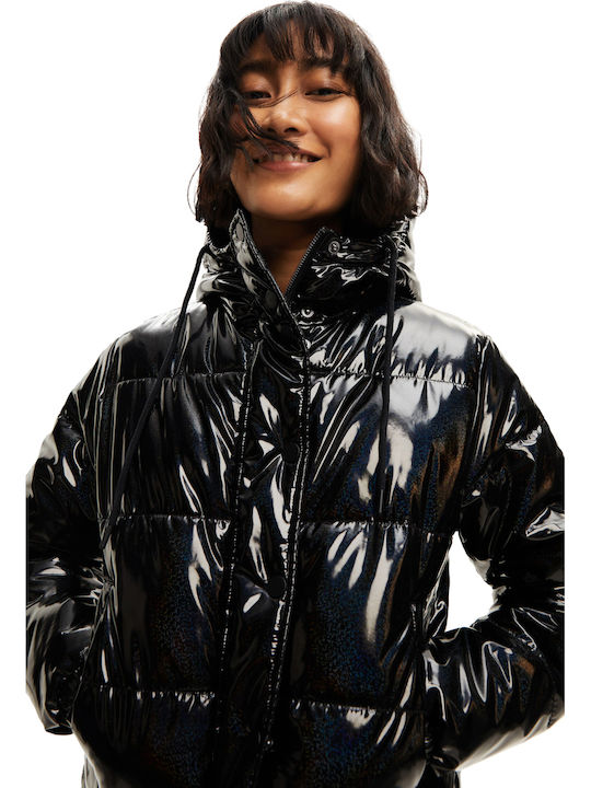Kirkenes Women's Short Puffer Jacket for Winter with Hood Black