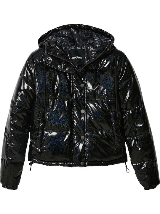 Kirkenes Women's Short Puffer Jacket for Winter with Hood Black