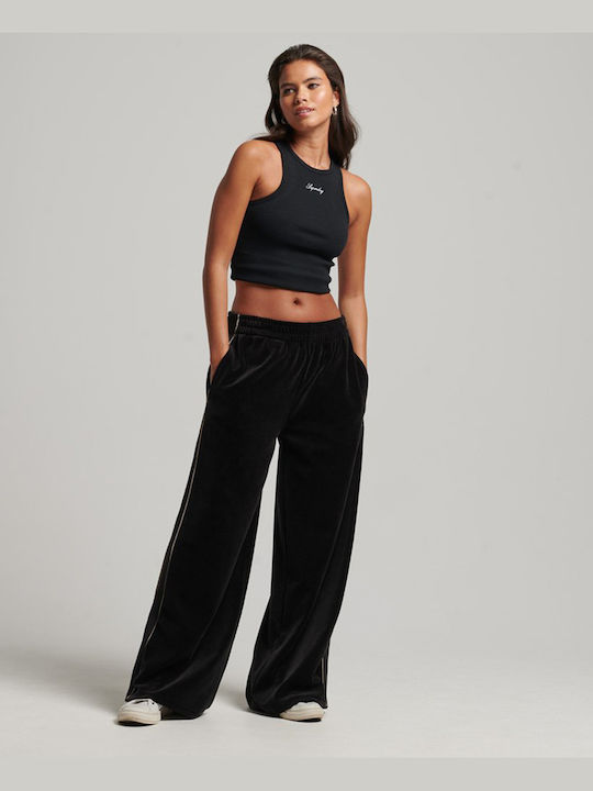 D2 Code Pantaloni de trening pentru femei Larg Negru Catifea