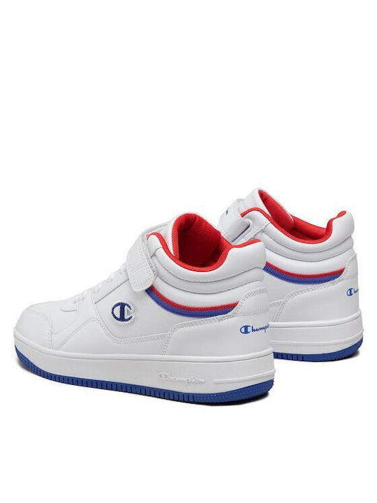 Rebound Vintage Mid Cut Kids Sports Shoes Basketball with Hoop & Loop Closure White