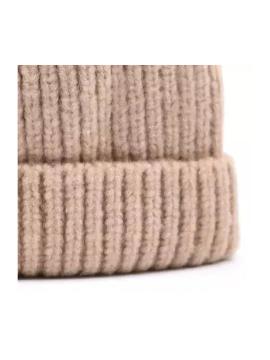 Verde Ribbed Beanie Cap Beige