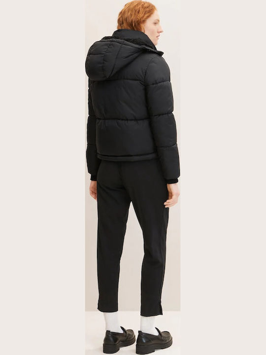 Arctic Women's Short Puffer Jacket for Winter with Detachable Hood Black