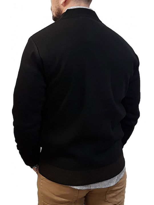 Sogo Men's Long Sleeve Sweater with Zipper Black