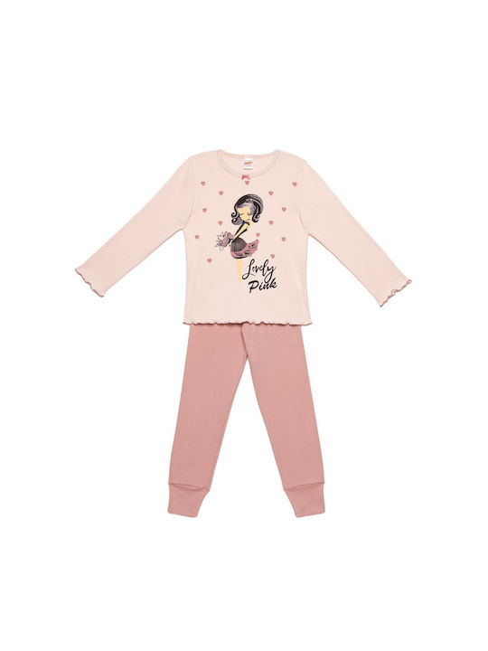 Minerva Set Top & Bottom Kids Winter Cotton Pyjamas Pink