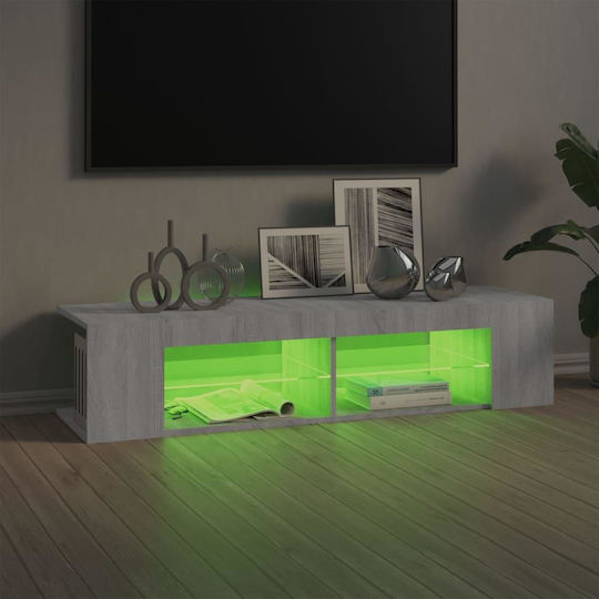 TV Stand from Wood and Glass with LED Lighting Grey Sonoma M135xD39xH30cm