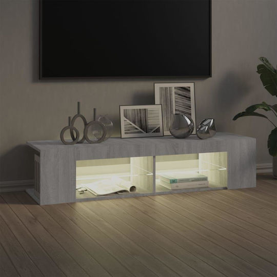 TV Stand from Wood and Glass with LED Lighting Grey Sonoma M135xD39xH30cm