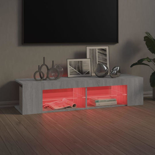 TV Stand from Wood and Glass with LED Lighting Grey Sonoma M135xD39xH30cm