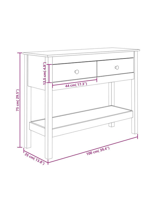 Solid Wood Console Table L100xW35xH75cm