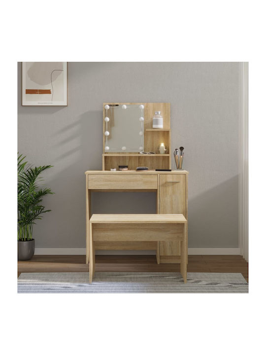 Wooden Makeup Dressing Table Sonoma Δρυς with Mirror 86.5x35x136cm