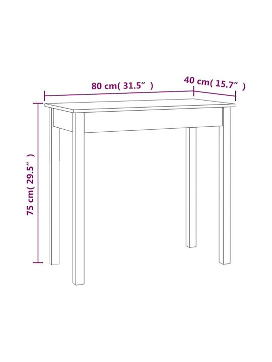 Solid Wood Console Table White L80xW40xH75cm