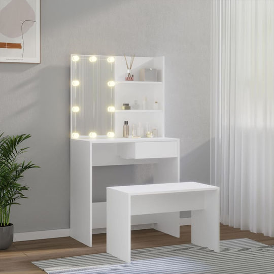 Floor-standing Makeup Dressing Table Bedroom Wooden White with Mirror and Stool 74.5x40x141cm