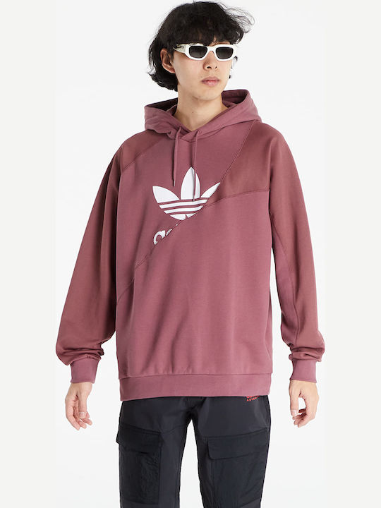 French Terry Sweatshirt with Hood Quiet Crimson