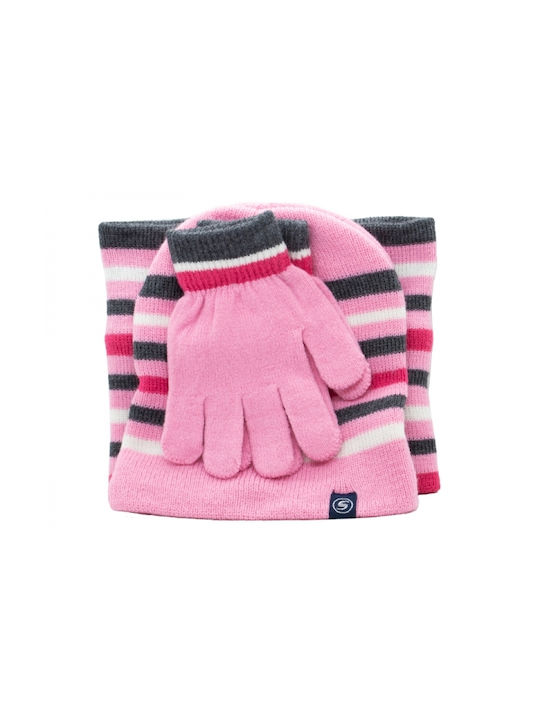 Stamion Σετ Παιδικό Σκουφάκι με Κασκόλ & Γάντια Πλεκτό Ροζ