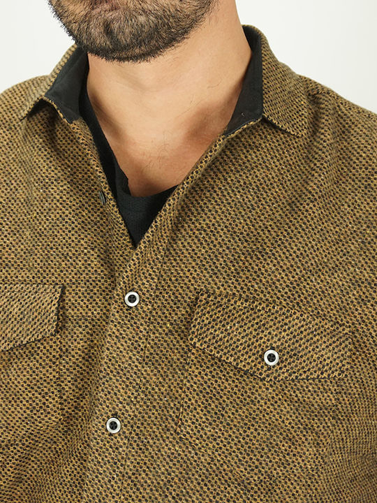 Long Sleeve Flannel Overshirt in Narrow Fit Brown
