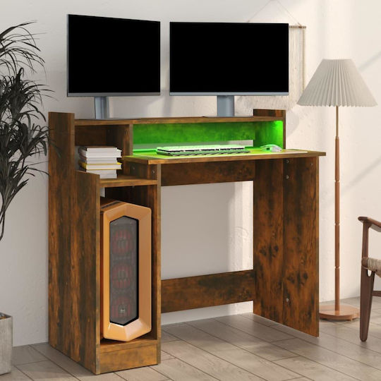 Computer Office Wooden Smoky Oak with LED & USB ports 97x45x90cm