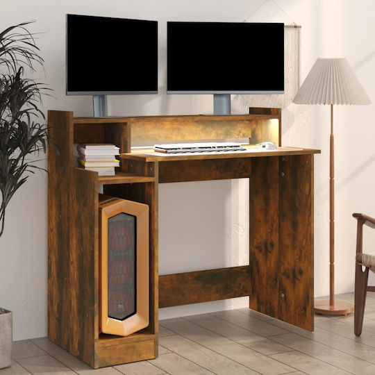 Computer Office Wooden Smoky Oak with LED & USB ports 97x45x90cm