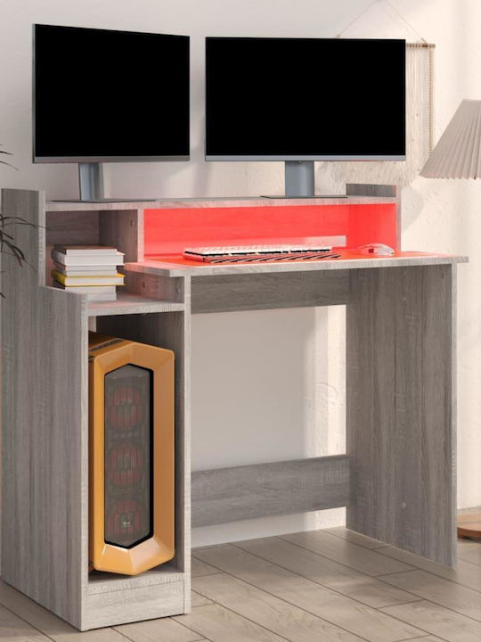 Γραφείο Υπολογιστή Ξύλινο Γκρι Sonoma με LED & USB θύρες 97x45x90εκ.