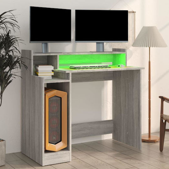 Computer Büro Holz Grey Sonoma mit LED & USB-Anschlüssen 97x45x90cm