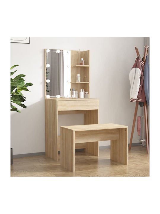 Wooden Makeup Dressing Table Sonoma Δρυς with Mirror 60x40x140cm