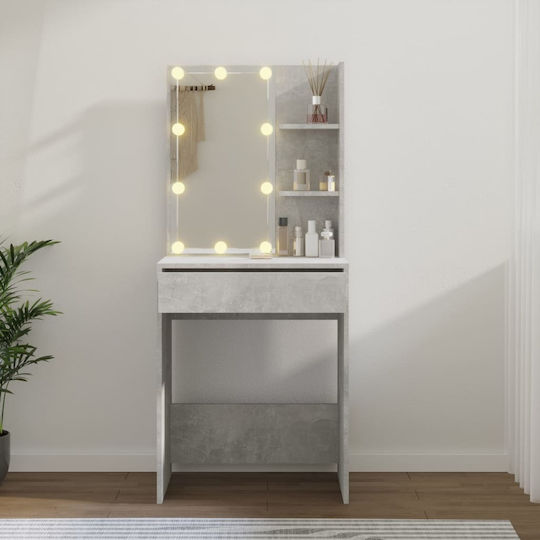 Masă De Toaletă De Podea Din Lemn Gri Beton Cu Oglindă 60x40x140cm