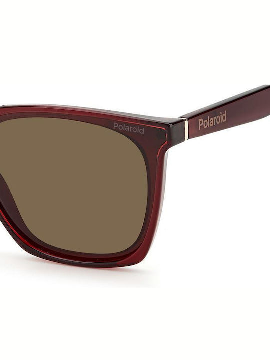 Polaroid Women's Sunglasses with Burgundy Plastic Frame and Brown Polarized Lens PLD6160/S C9A/SP