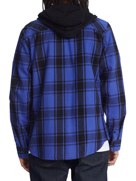 DC Ruckus Hooded Men's Shirt Long Sleeve Flannel Checked Blue