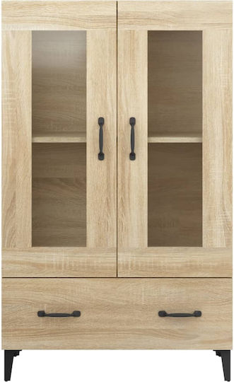 Living Room Display Cabinet Made of Particle Board with Windowed Brown 70x31x115cm