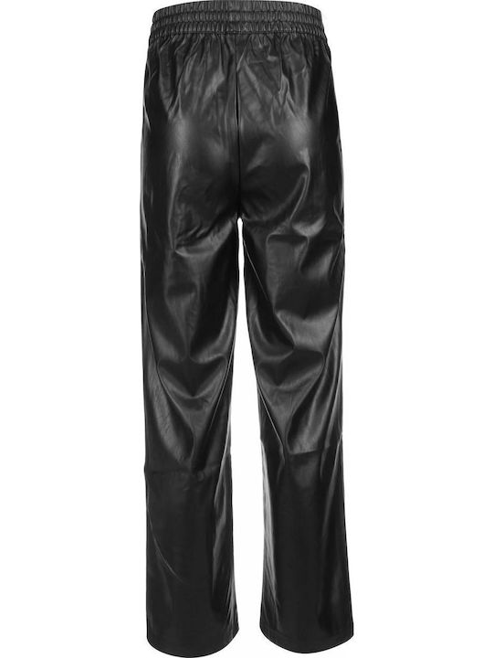 T7 Pantaloni Dama Din Piele Cu Cauciuc În Linie Dreaptă Model Cu Dungi Negru